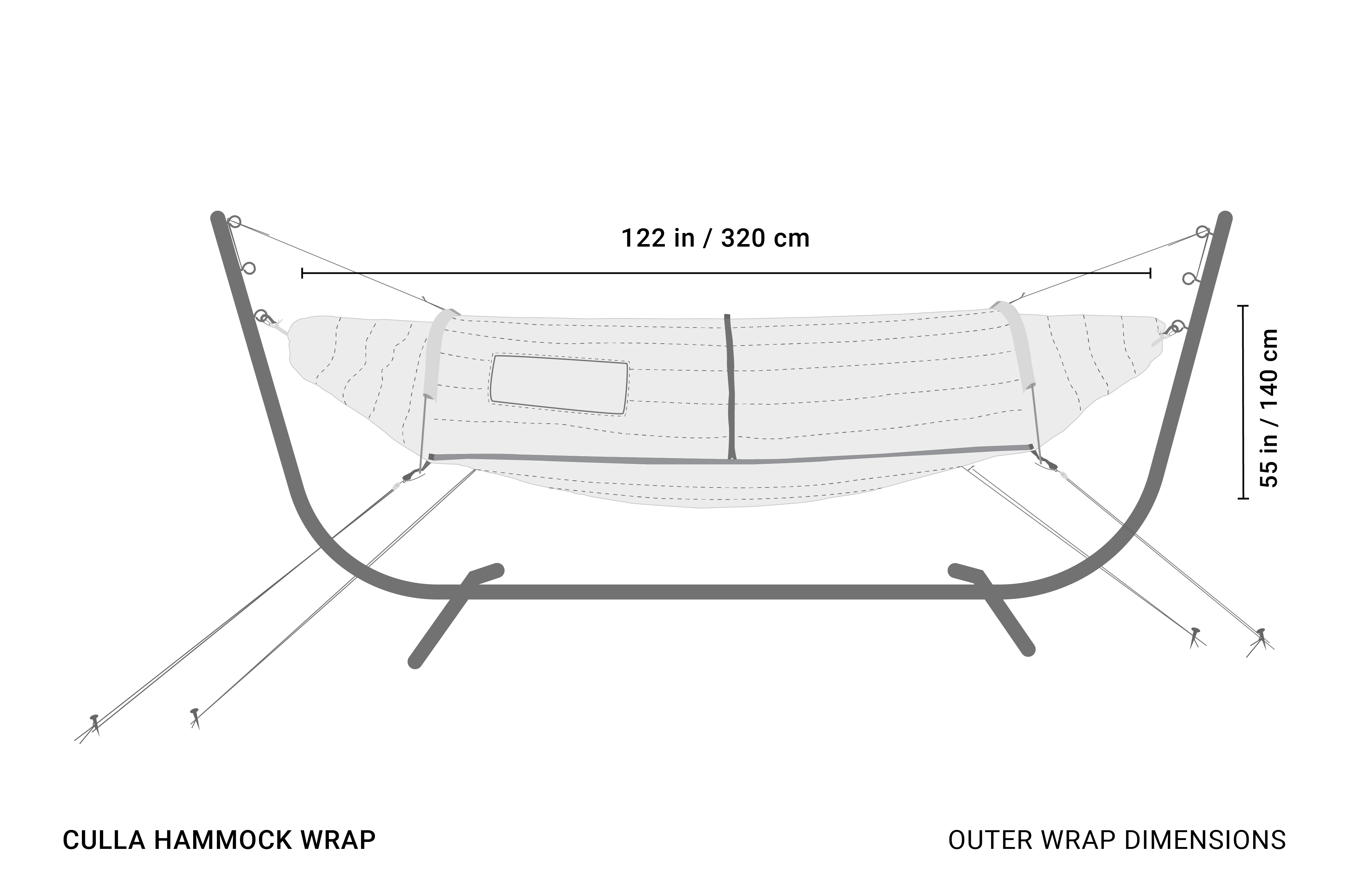 Infographic displaying the dimensions of the Crua Culla Hammock Wrap for size reference.