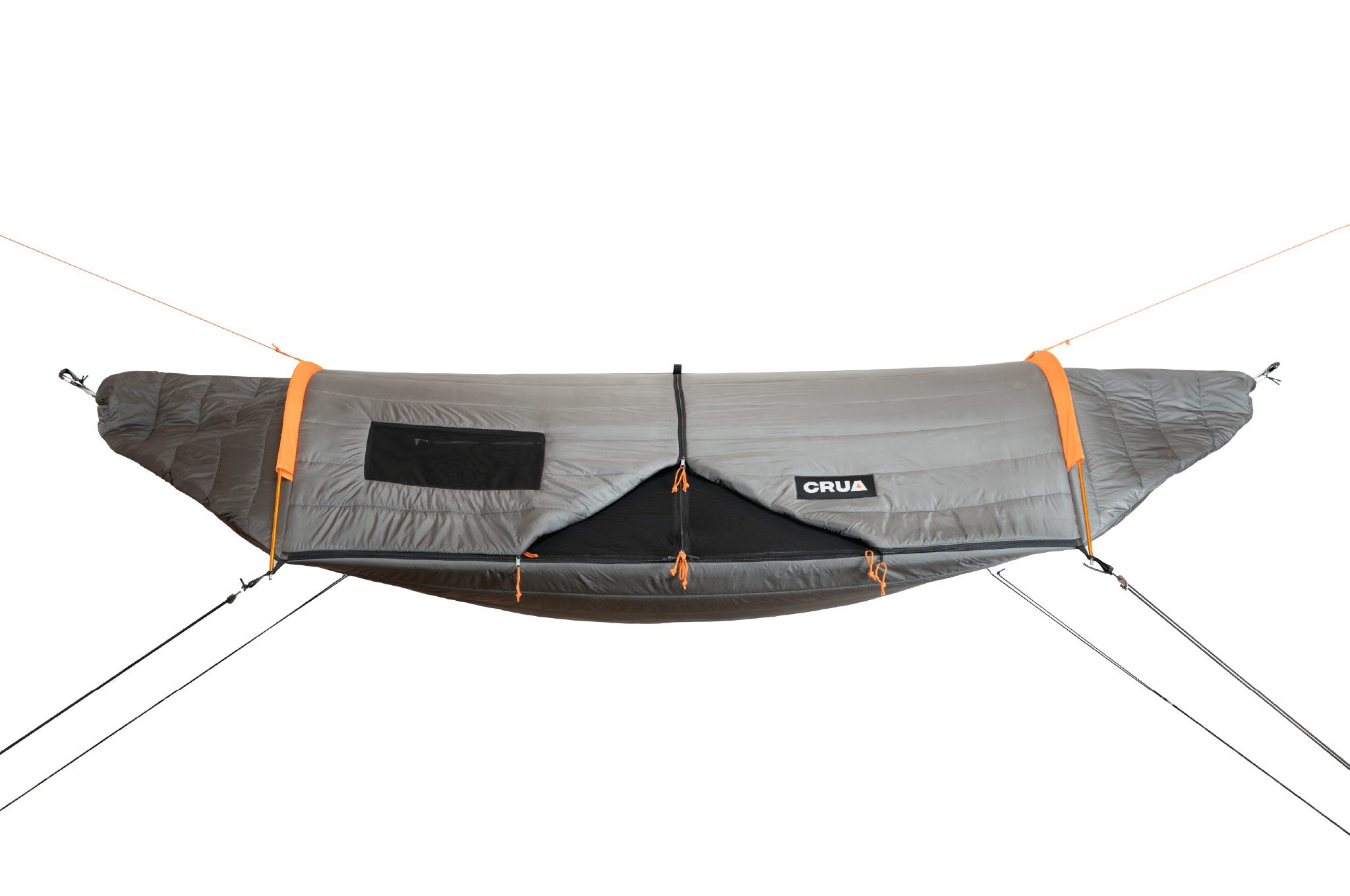 Front view of the Crua Culla Hammock Wrap with door vent open, demonstrating ventilation and airflow capabilities.