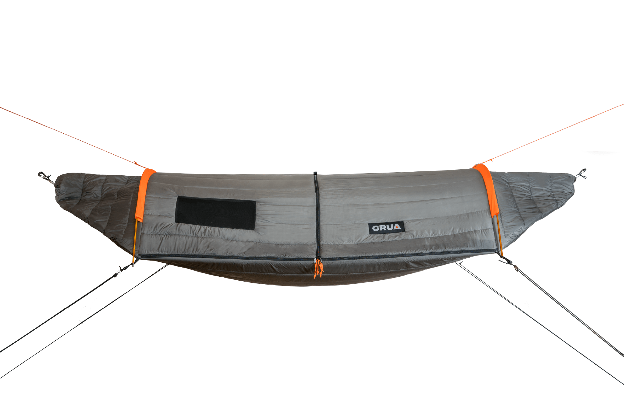 Front view of the Crua Culla Hammock Wrap with doors closed, showcasing its insulated and streamlined design.