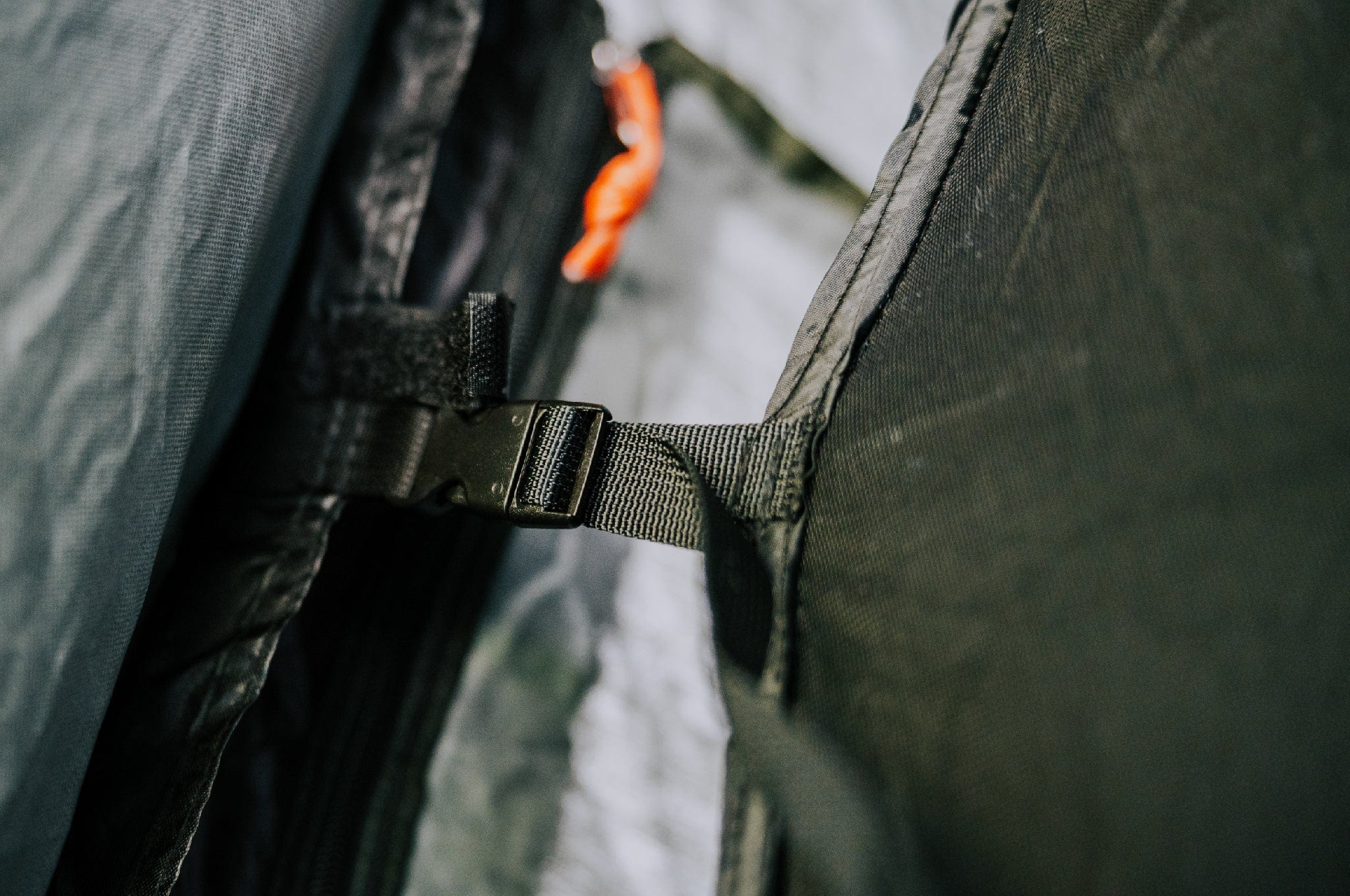 Buckle attaching inner insulated bedroom to outer shell of Crua Tri tent for maximum stability.