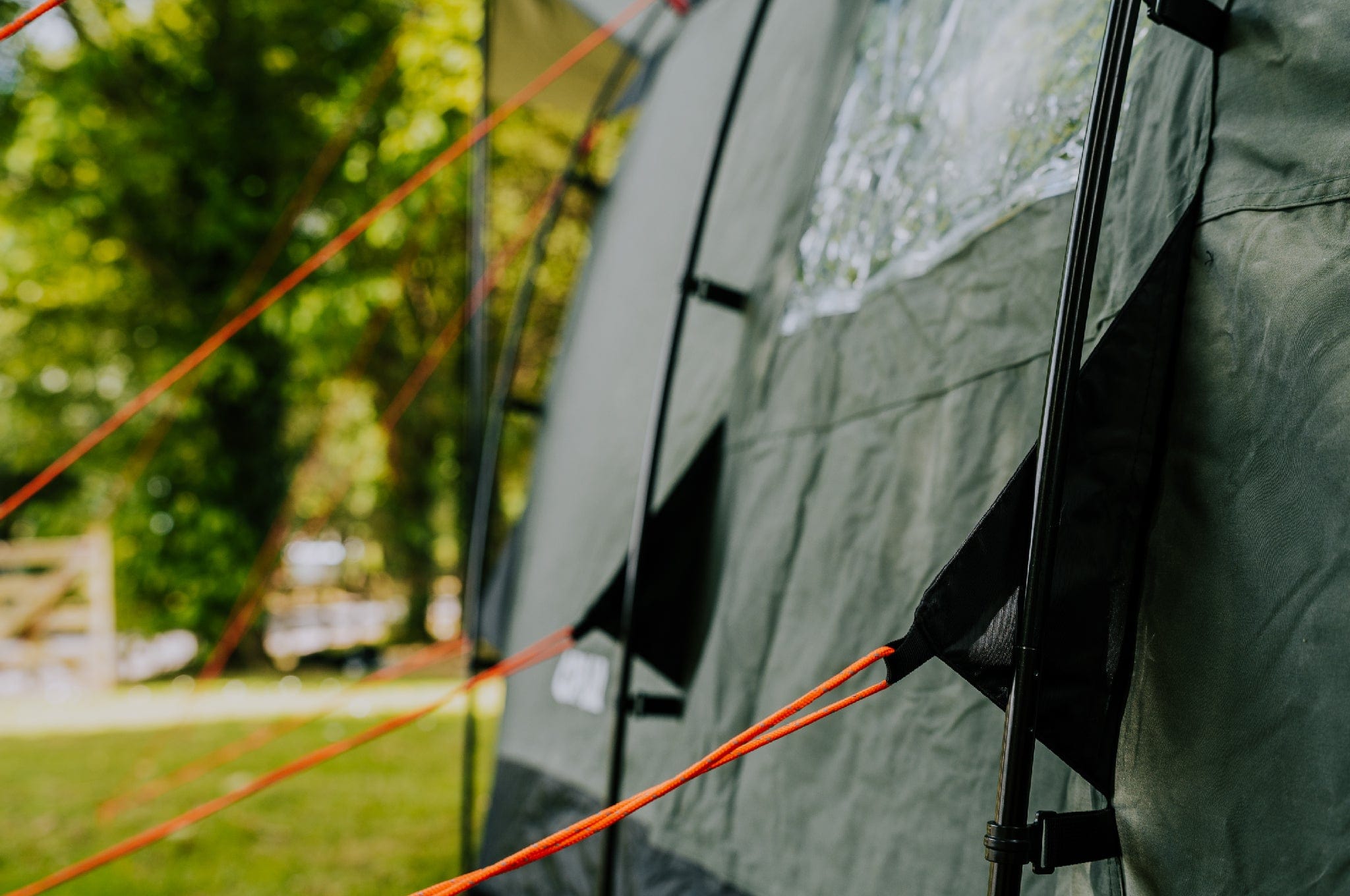 Side view of Crua Tri insulated tent exterior poles with durable structure and wind resistance.