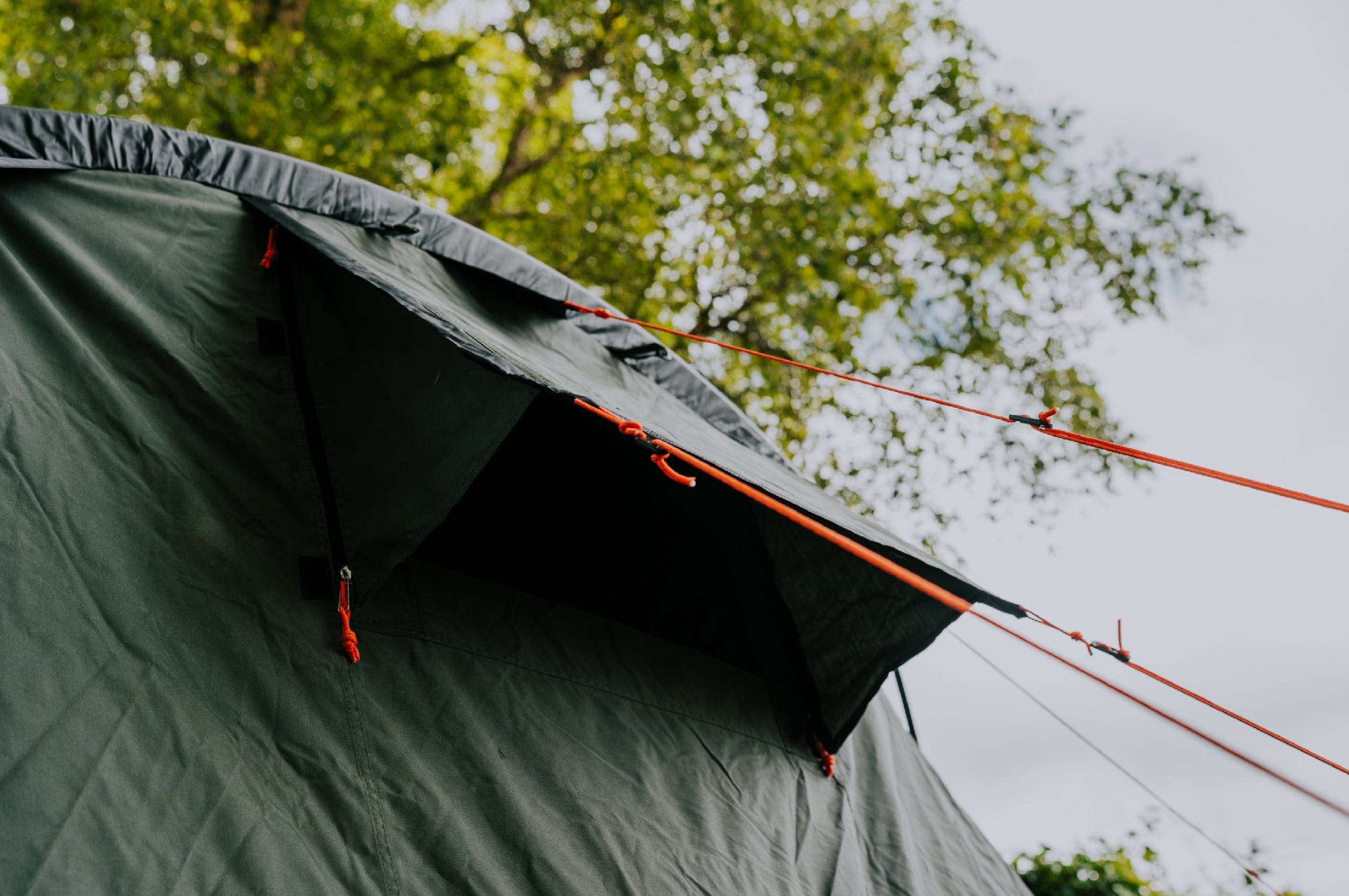 Back ventilation of the Crua Tri tent open, showcasing airflow features for four-season camping.