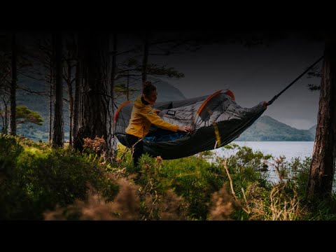 Product showcase video demonstrating the Crua Culla Hammock Wrap being used in multiple outdoor locations.