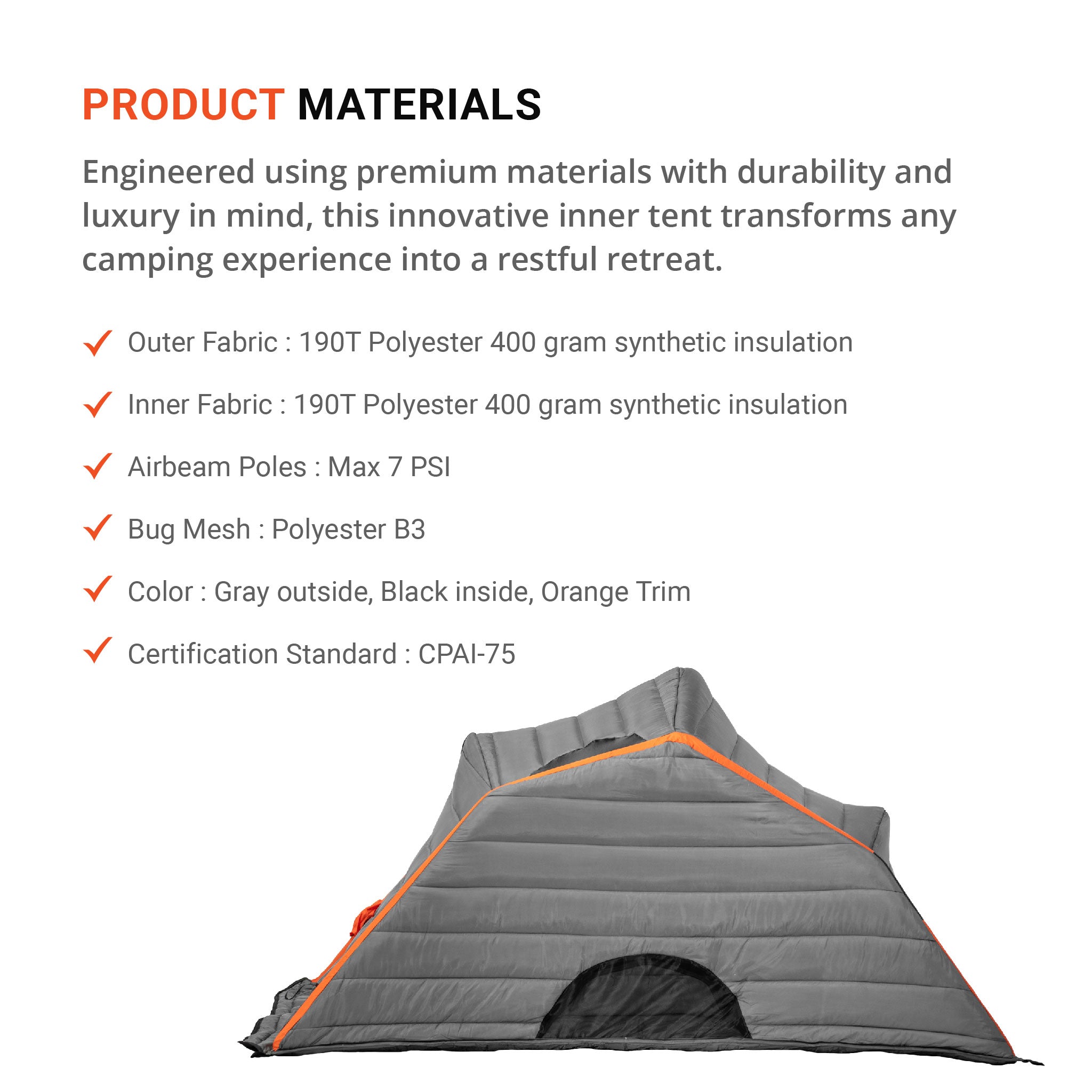 CULLA HAUL MAXX | 3 PERSON INSULATED INNER TENT WITH TEMPERATURE REGULATING, NOISE DAMPENING AND LIGHT BLOCKING FEATURES