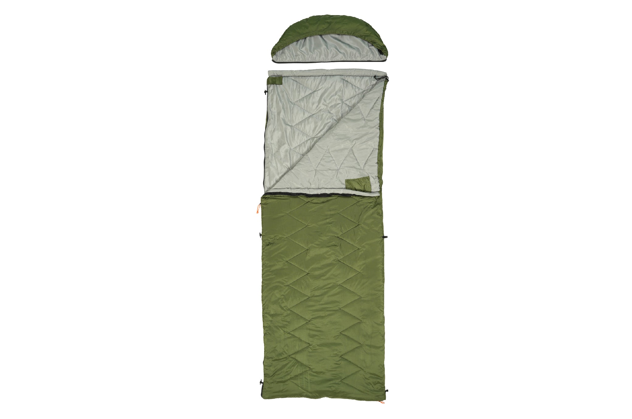 Crua Graphene Sleeping Bag with detached hood shown above the bag.